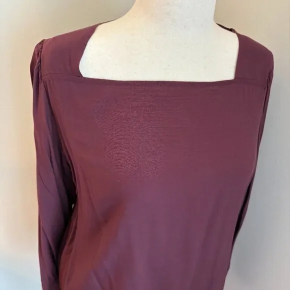 LOFT Mauve Square Neck Blouse Long Sleeve Women's Large - Picture 3 of 9